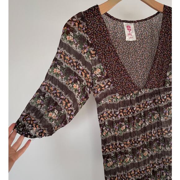 Vintage 90s Y2K Sheer Fairy Babydoll Floral Top / Sz S / Indie Boho Grunge - Picture 3 of 8